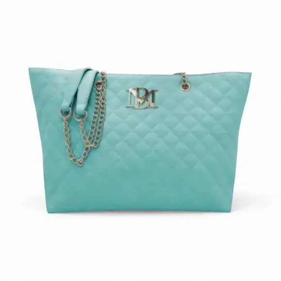 Badgley Mischka Tote Bag Aqua Quilted Chain New With Tags - Picture 8 of 8